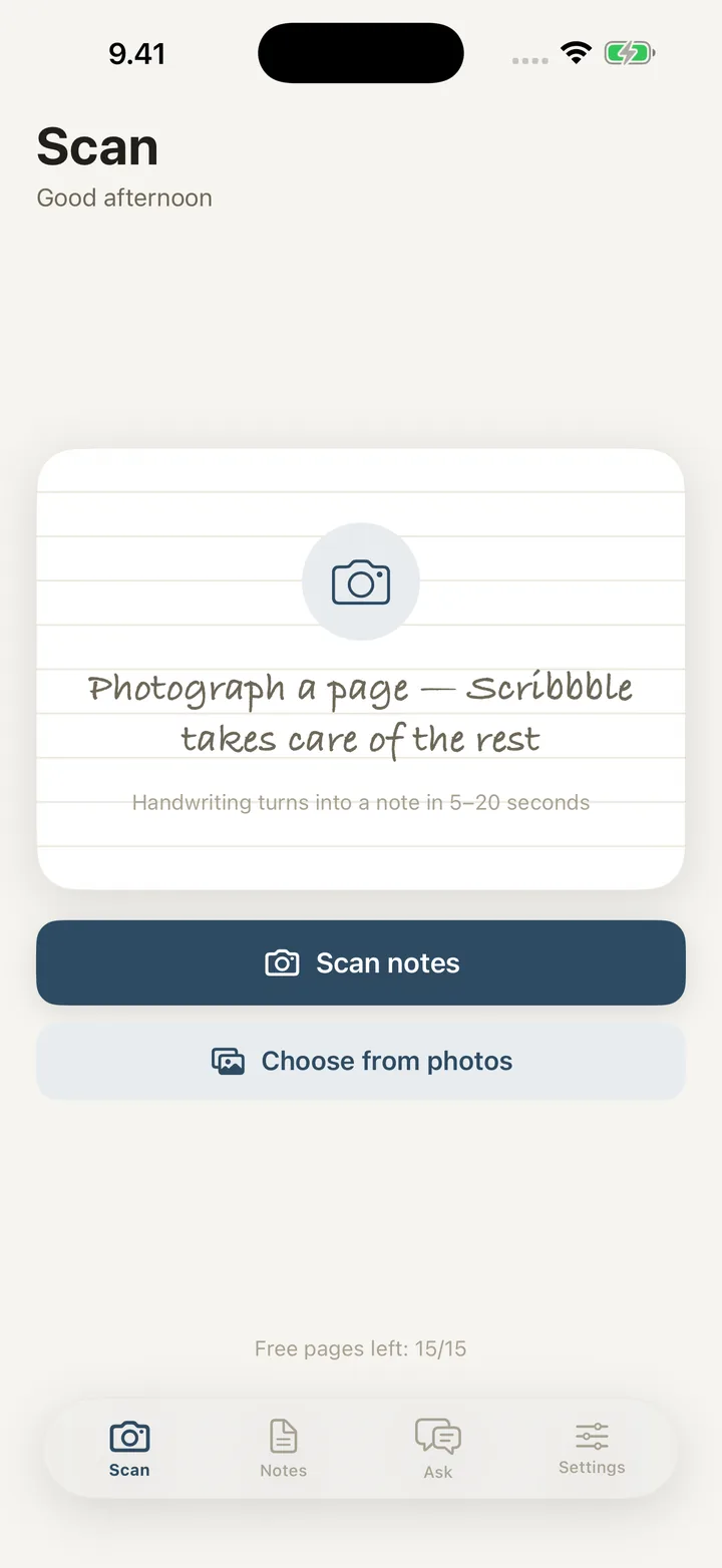 Scan view photographing a notebook page