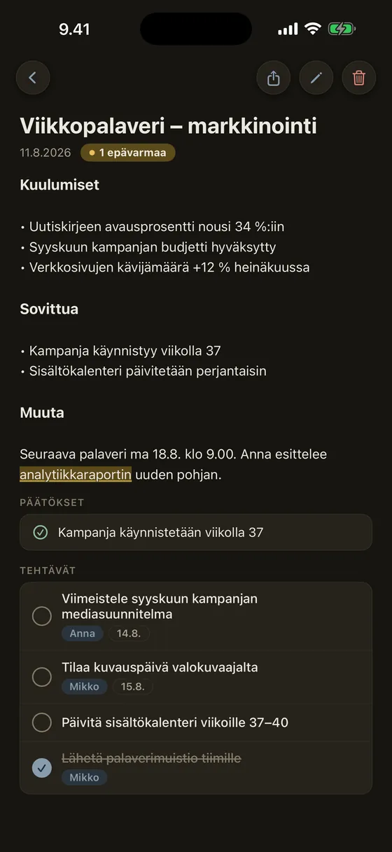 Sama muistiinpano tummassa tilassa